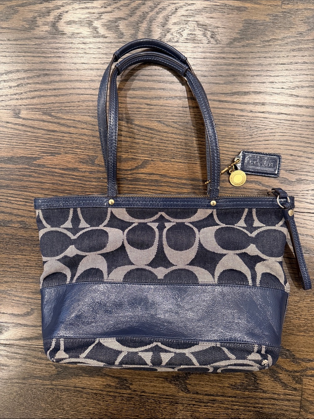 Coach Navy Signature Canvas and Leather Tote